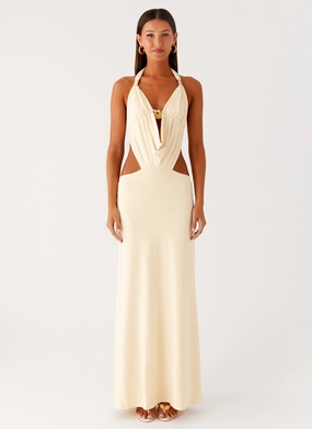 Torina Halter Maxi Dress - Lemon Work Chic Warm Palette