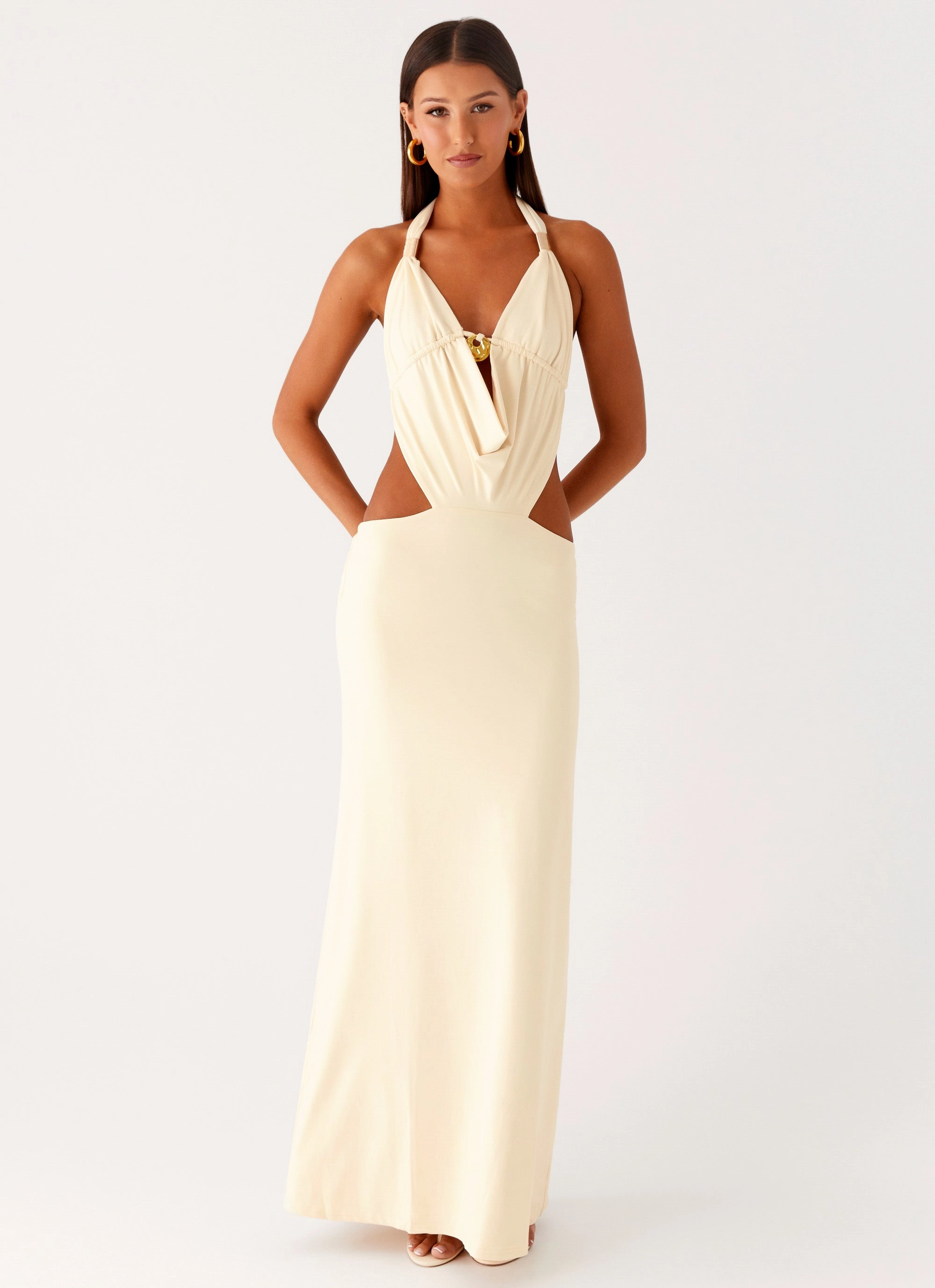 Torina Halter Maxi Dress - Lemon Feminine Mood