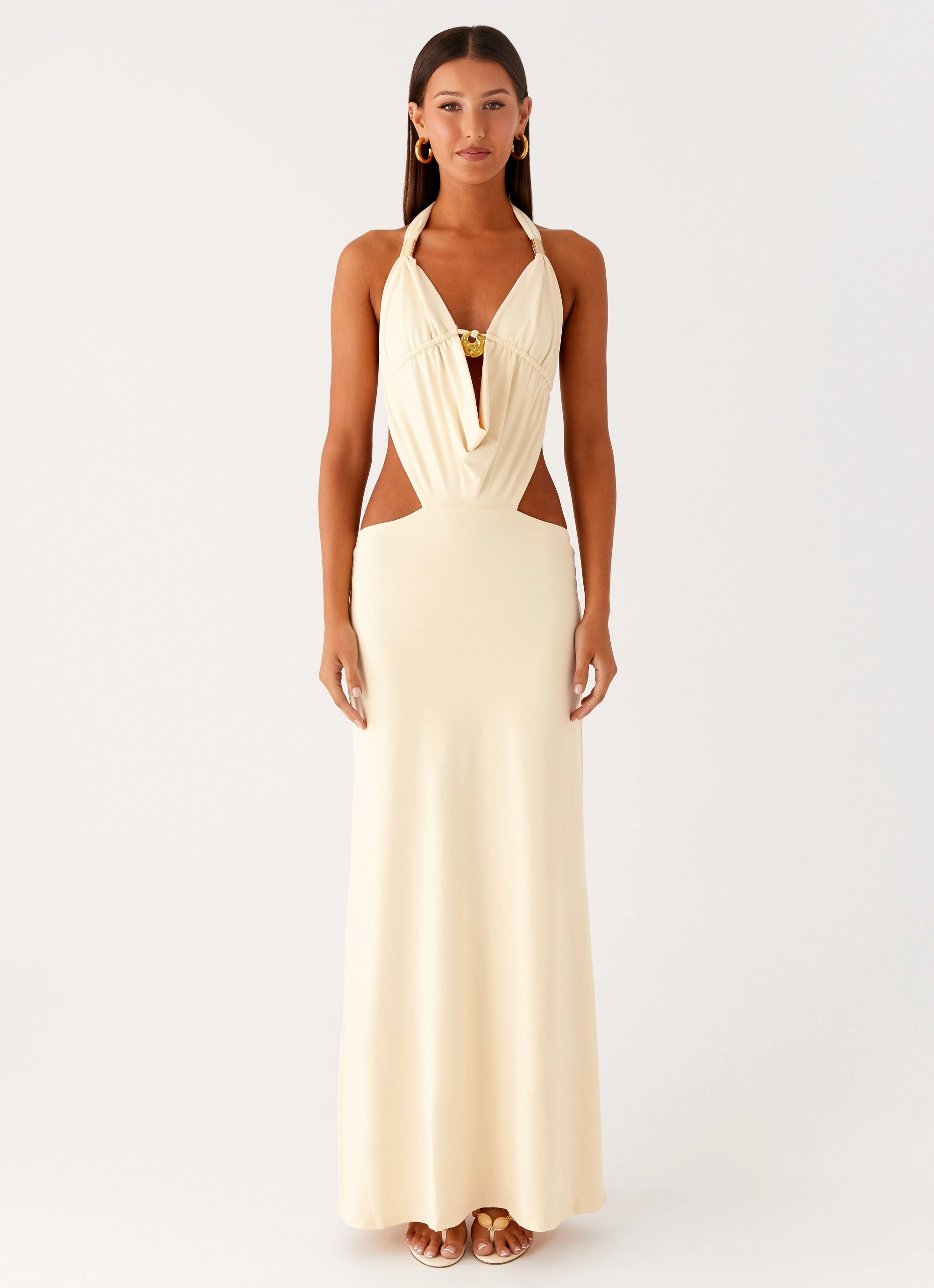 Torina Halter Maxi Dress - Lemon Work Chic Warm Palette