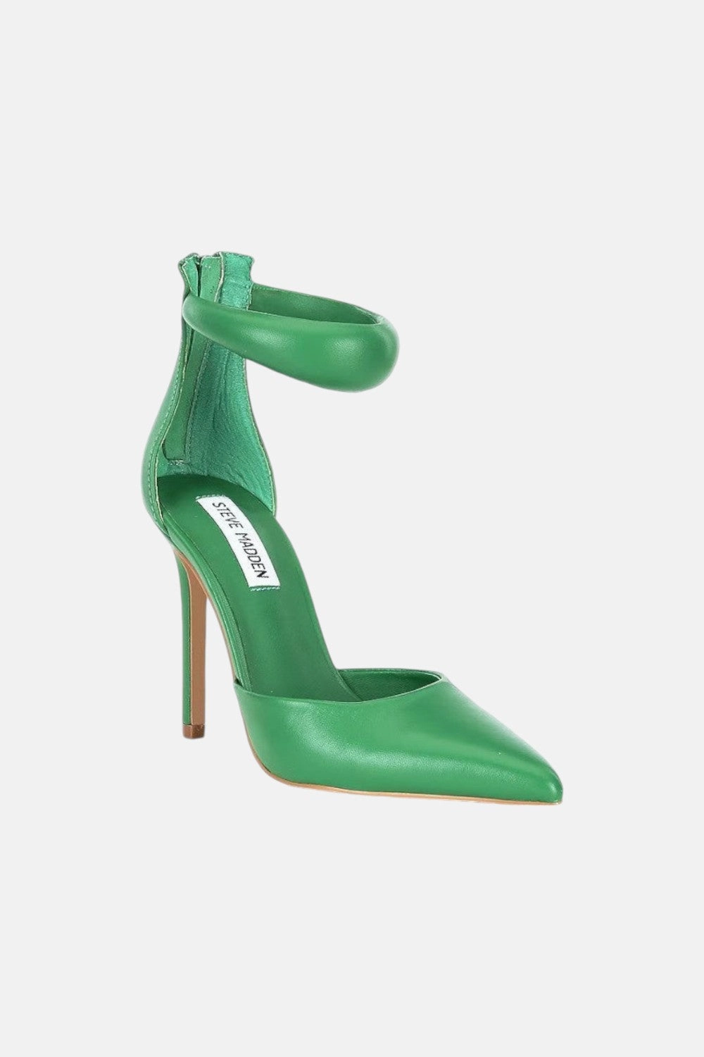 Steve Madden Ele Puff Ankle Strap Leather Heel Pumps in Green Breathable Upper