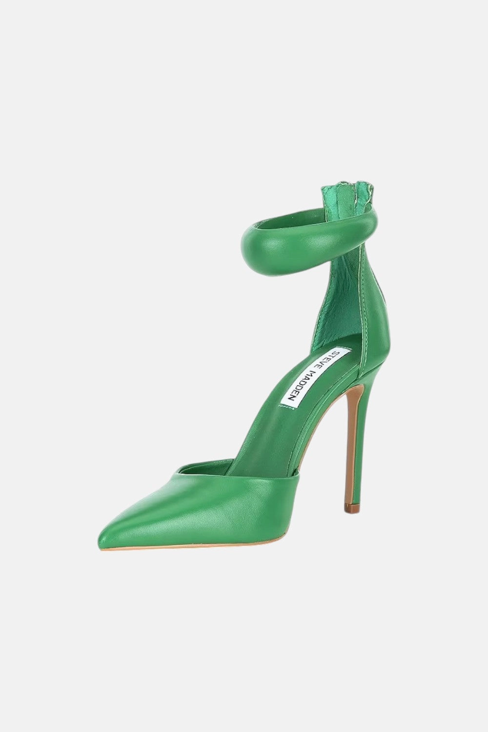 Premium Detail Polished Style Steve Madden Ele Puff Ankle Strap Leather Heel Pumps in Green