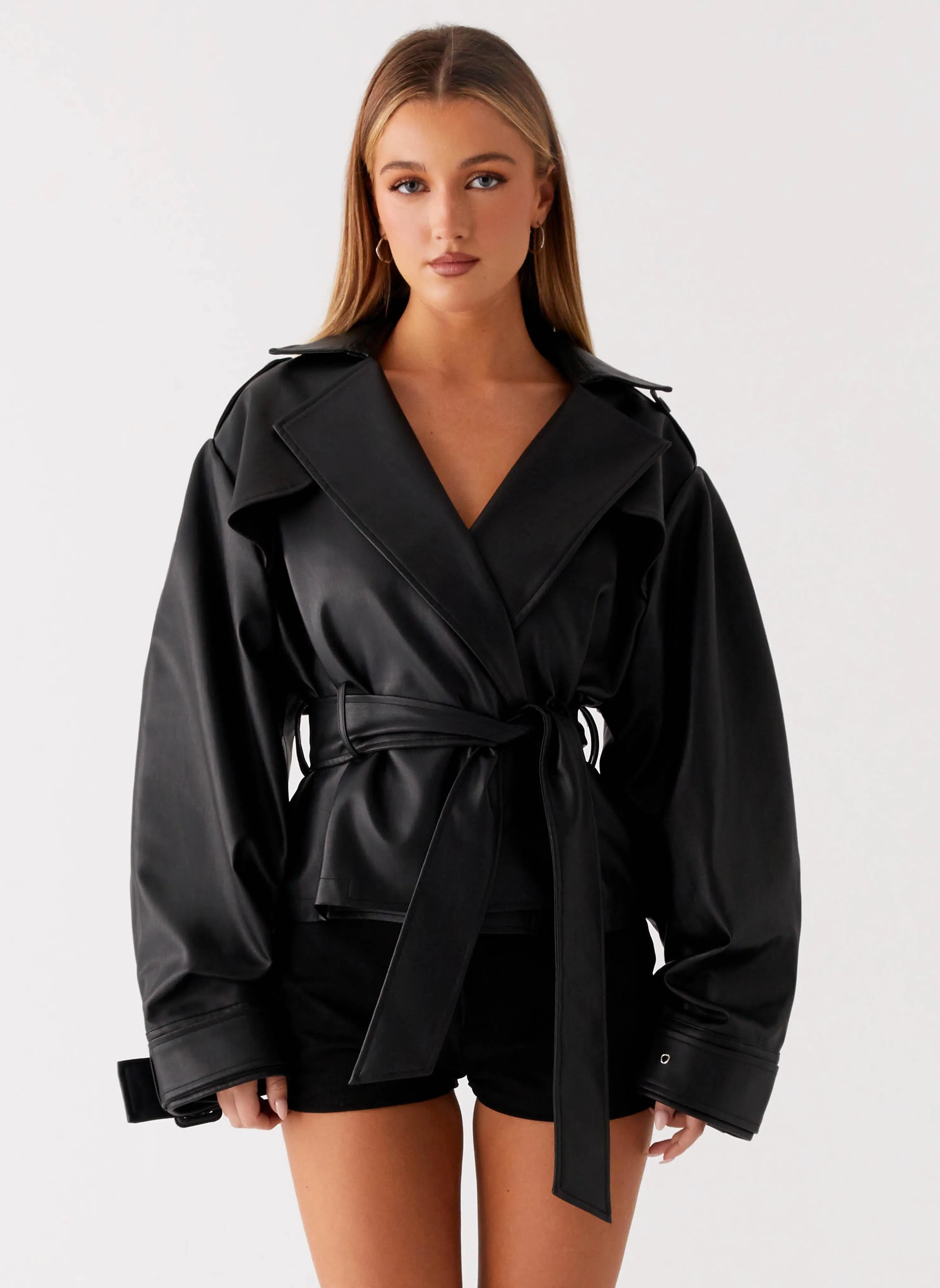 snap-up Congratulate Midtown Leather Trench - Black