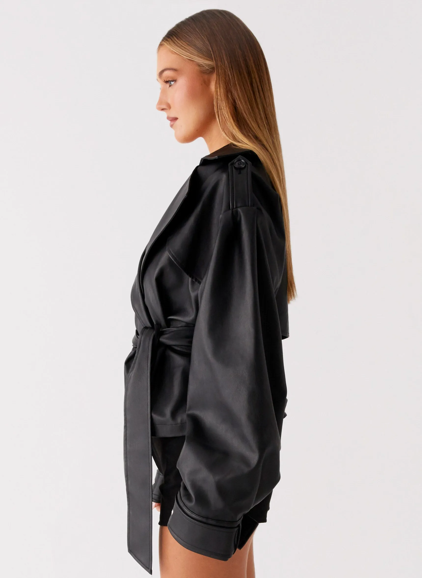 Midtown Leather Trench - Black suitable for school days