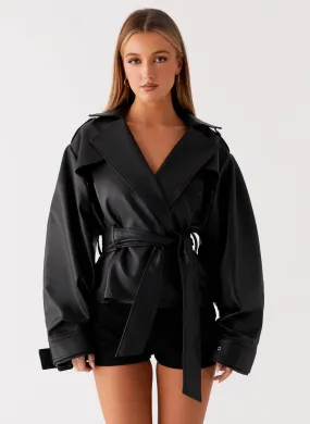 snap-up Congratulate Midtown Leather Trench - Black