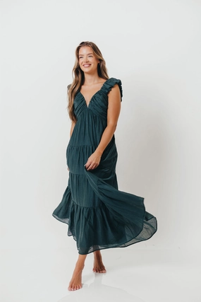 Versatile Design Katy Pleated Bodice Maxi Dress in Deep Teal - Bump Friendly
