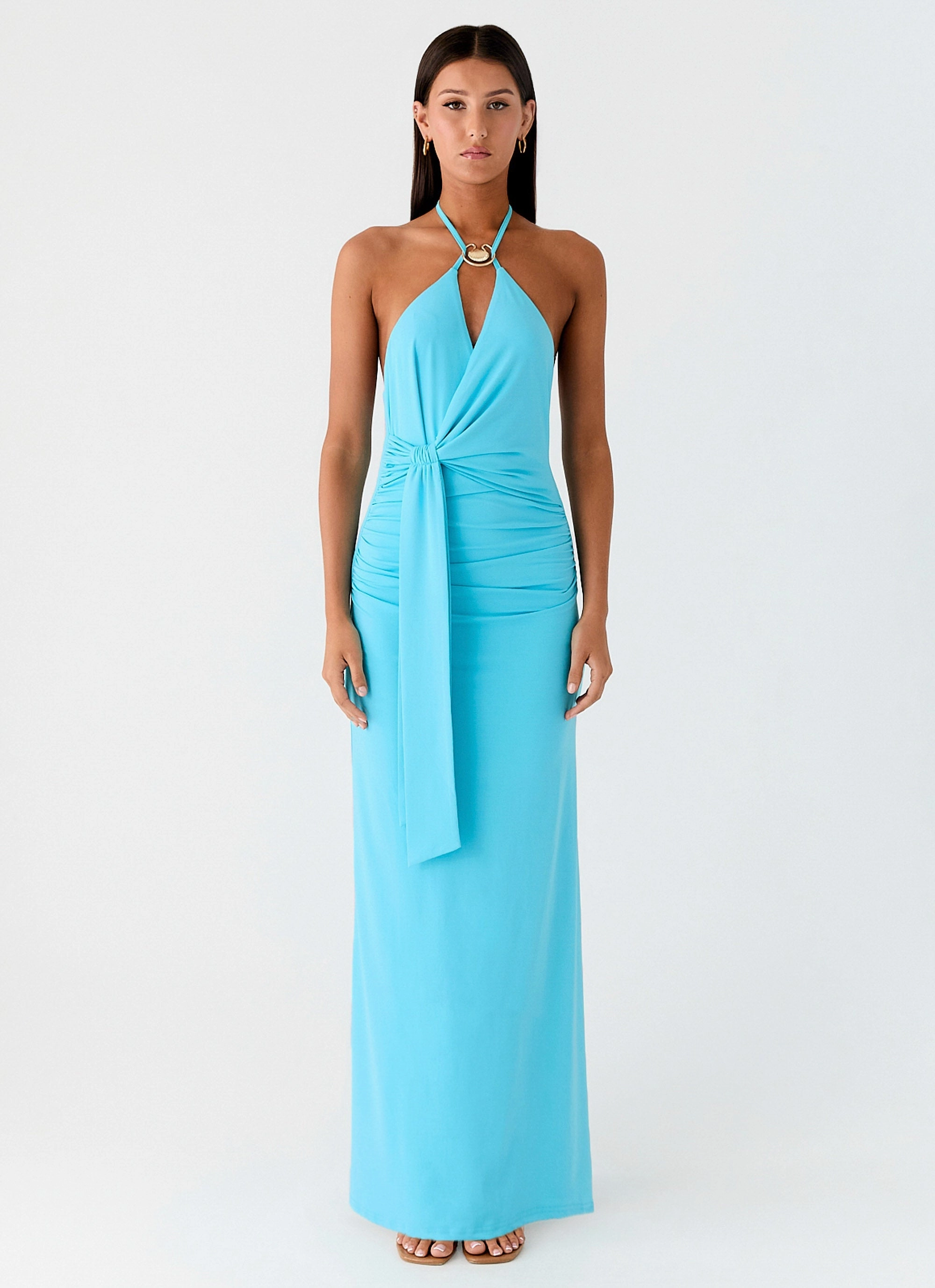 Dare Me Halter Maxi Dress - Aqua Blue Flexible Layers All Day Ready