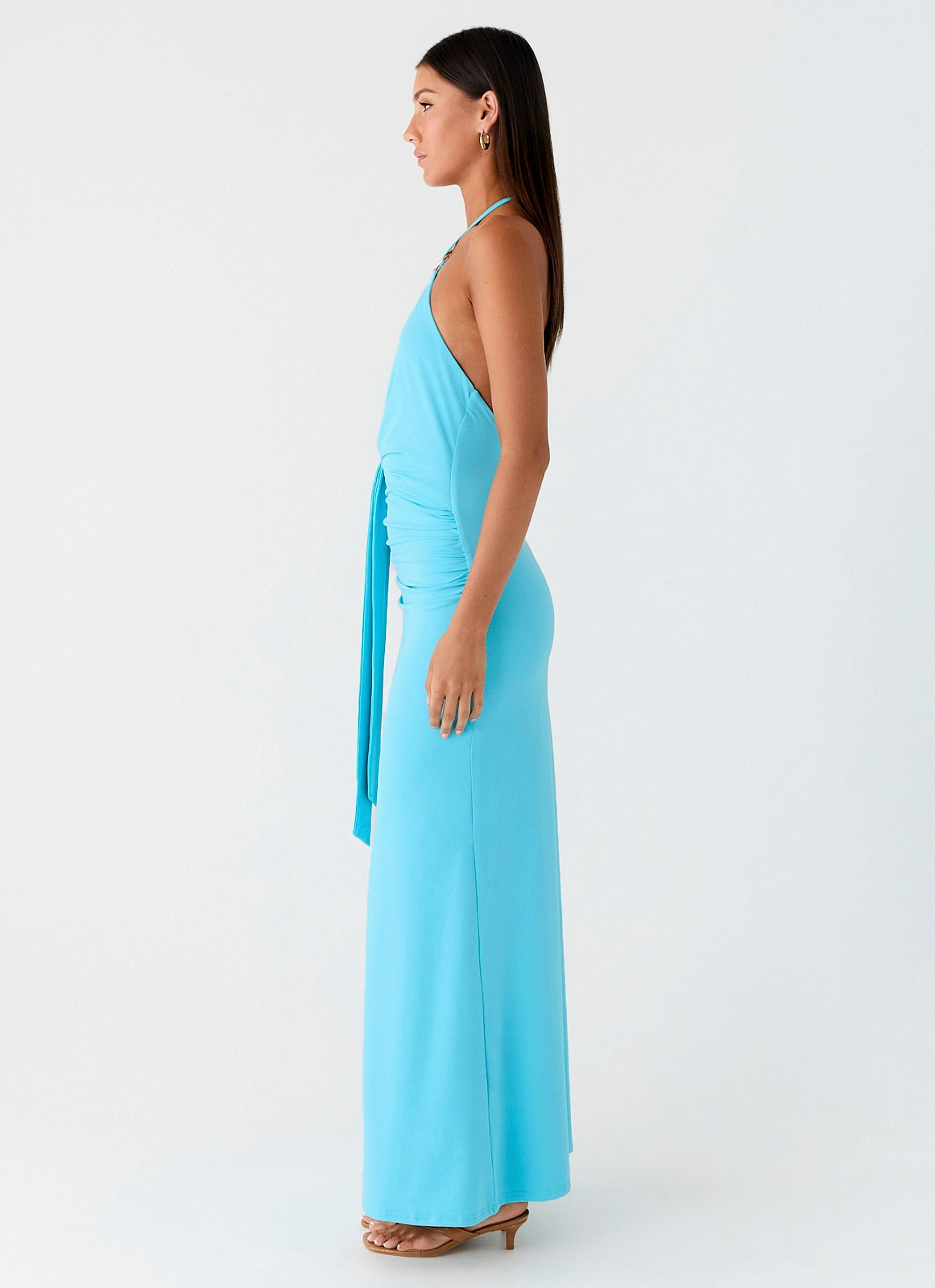 Dare Me Halter Maxi Dress - Aqua Blue Sheer Layer
