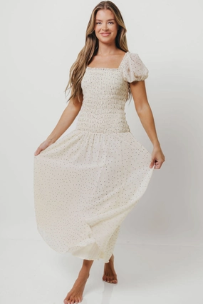 June Bell Maxi Dress in Cream Crisp Look Work Mood