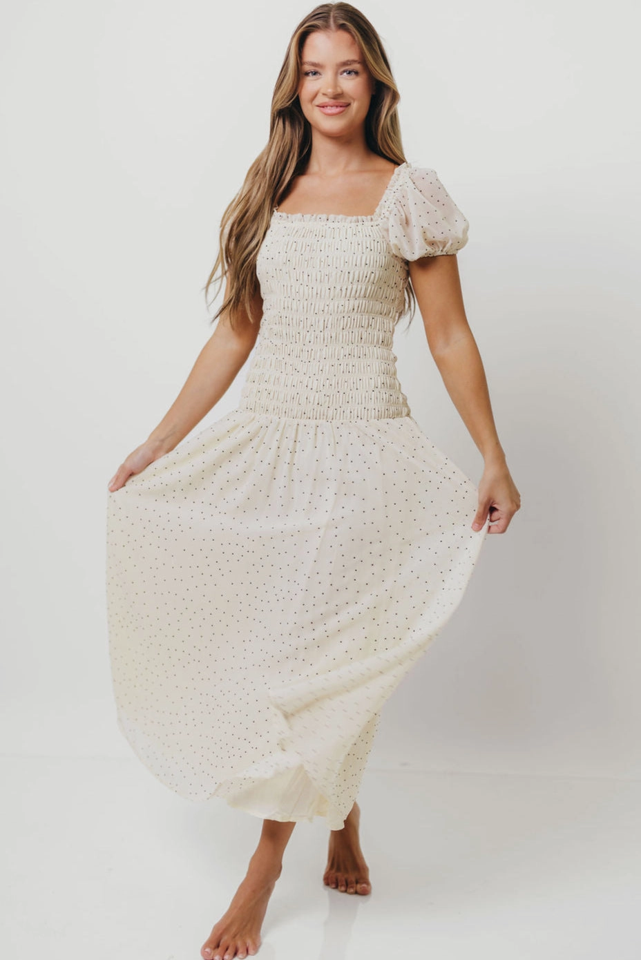 June Bell Maxi Dress in Cream Crisp Look Work Mood