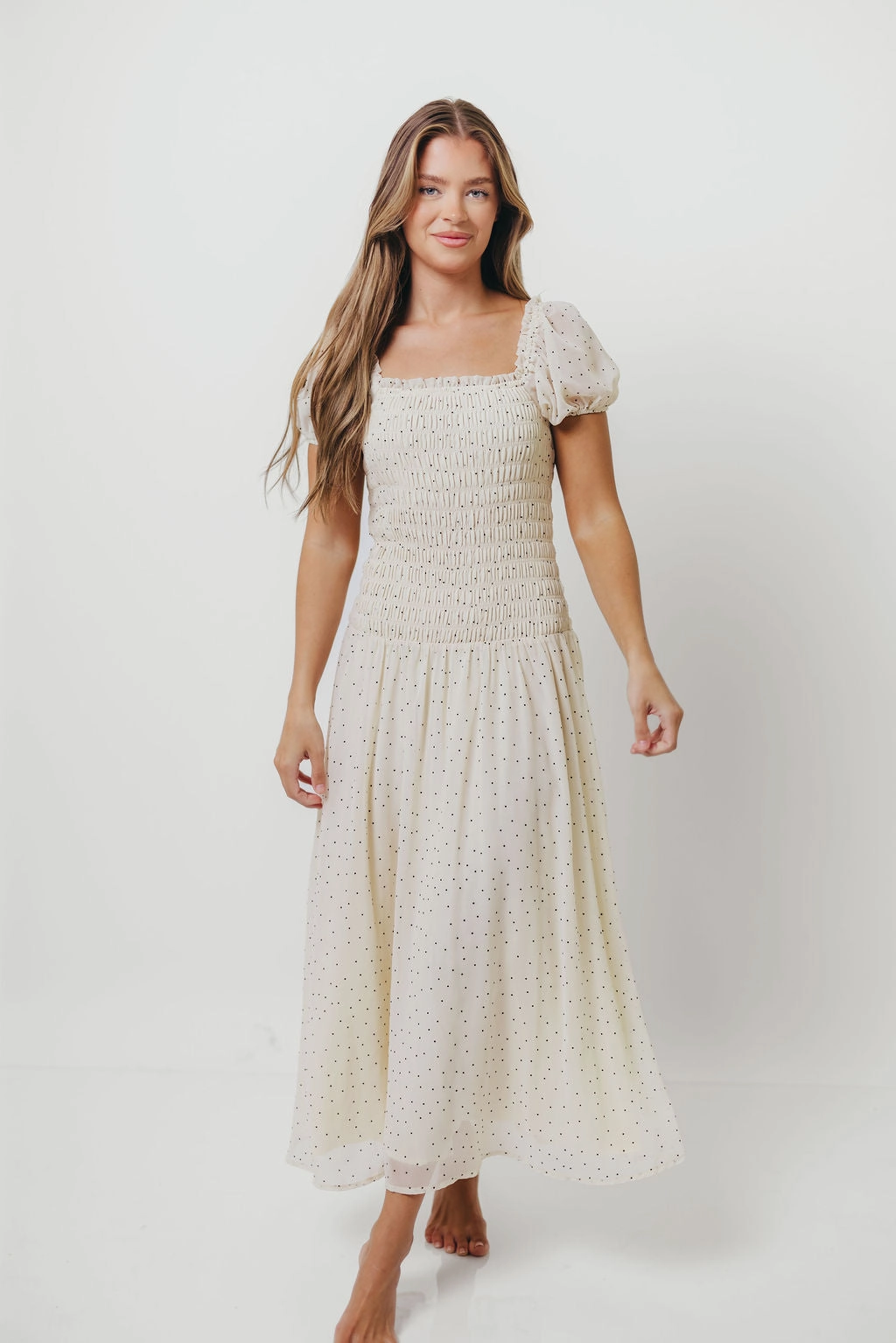 June Bell Maxi Dress in Cream Light Wrap Waist-Cinching