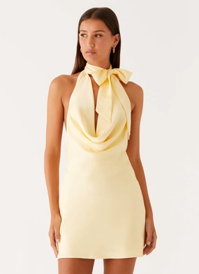 Cory Cowl Scarf Mini Dress - Sunny Yellow Vibrant Look