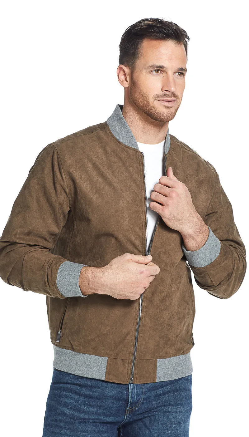 MICROSUEDE CONTRAST KNIT TRIM BOMBER hot - weather option birthday