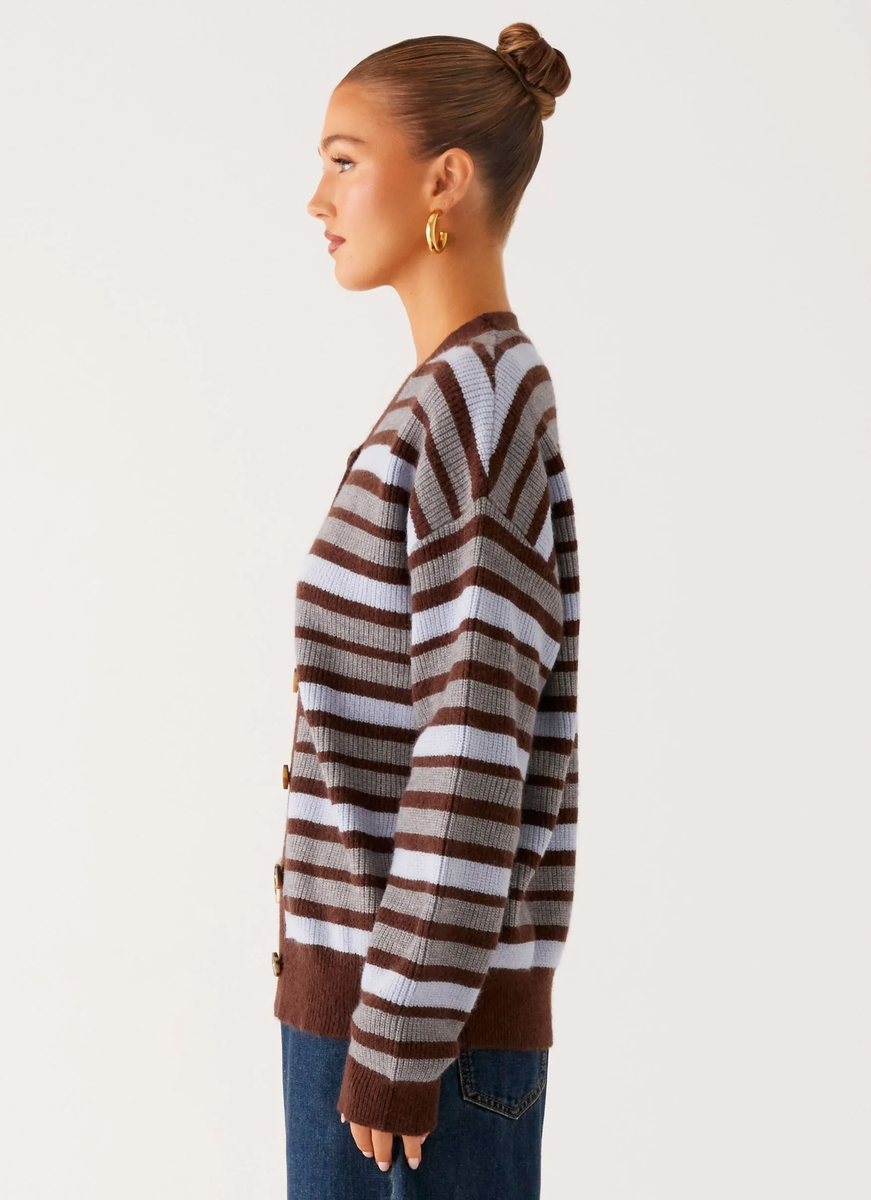 suitable for product launches Pilates Charlie Oversized Cardigan - Tawny Stripe