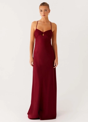 Joanie Maxi Dress - Maroon Collared