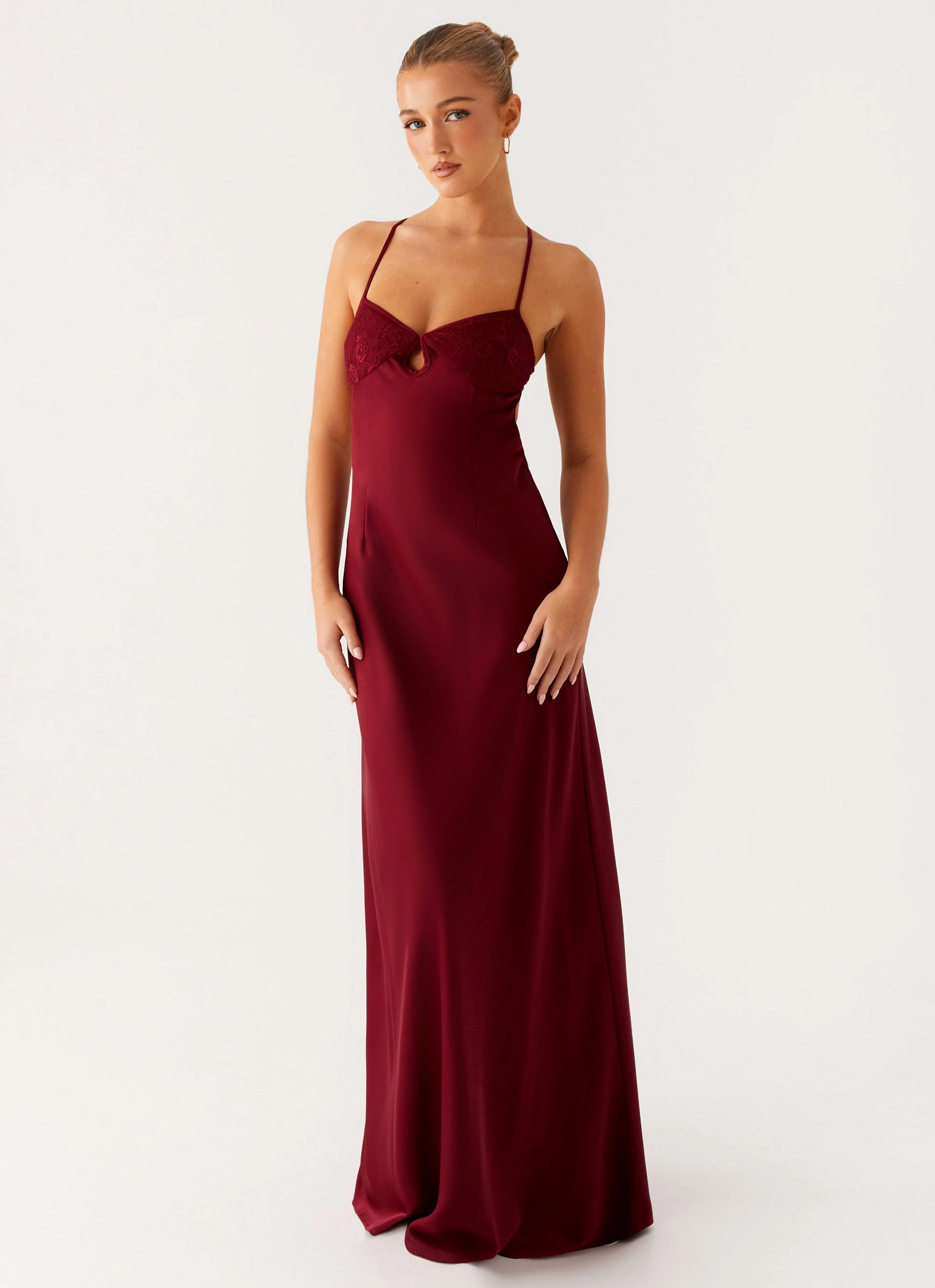 Printed-Lining Subtle-Print Joanie Maxi Dress - Maroon
