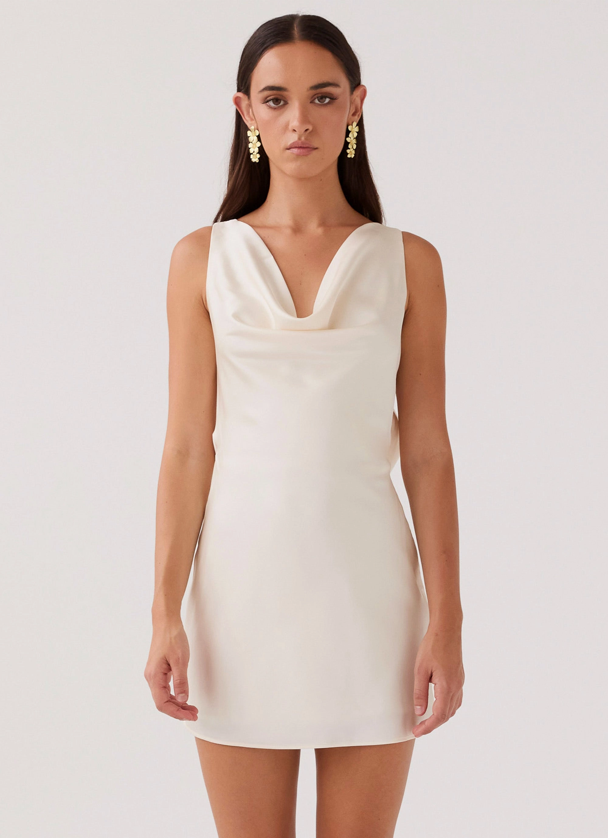 Be Mine Satin Mini Dress - Ivory Bold colors