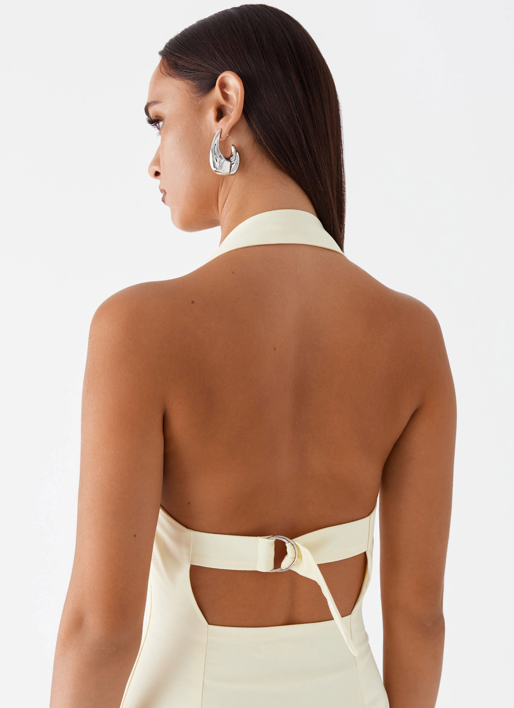 Collar Accent Basic essential Bianca Halter Dress - Yellow