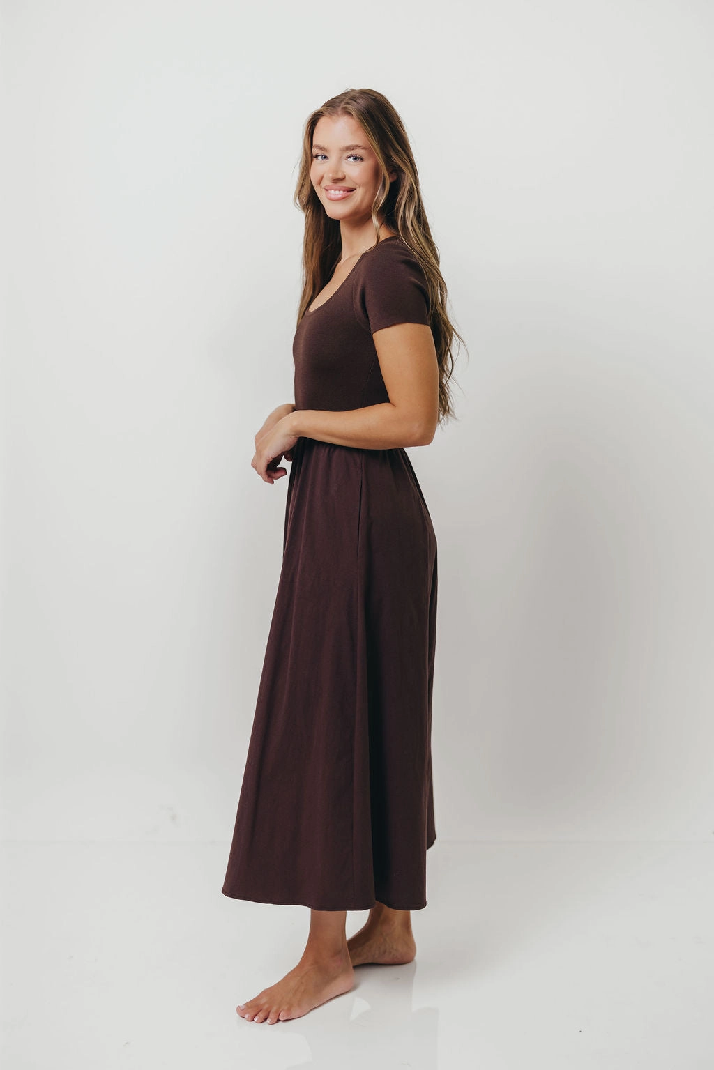Lynette Maxi Dress in Brown Silky Touch Removable-Straps