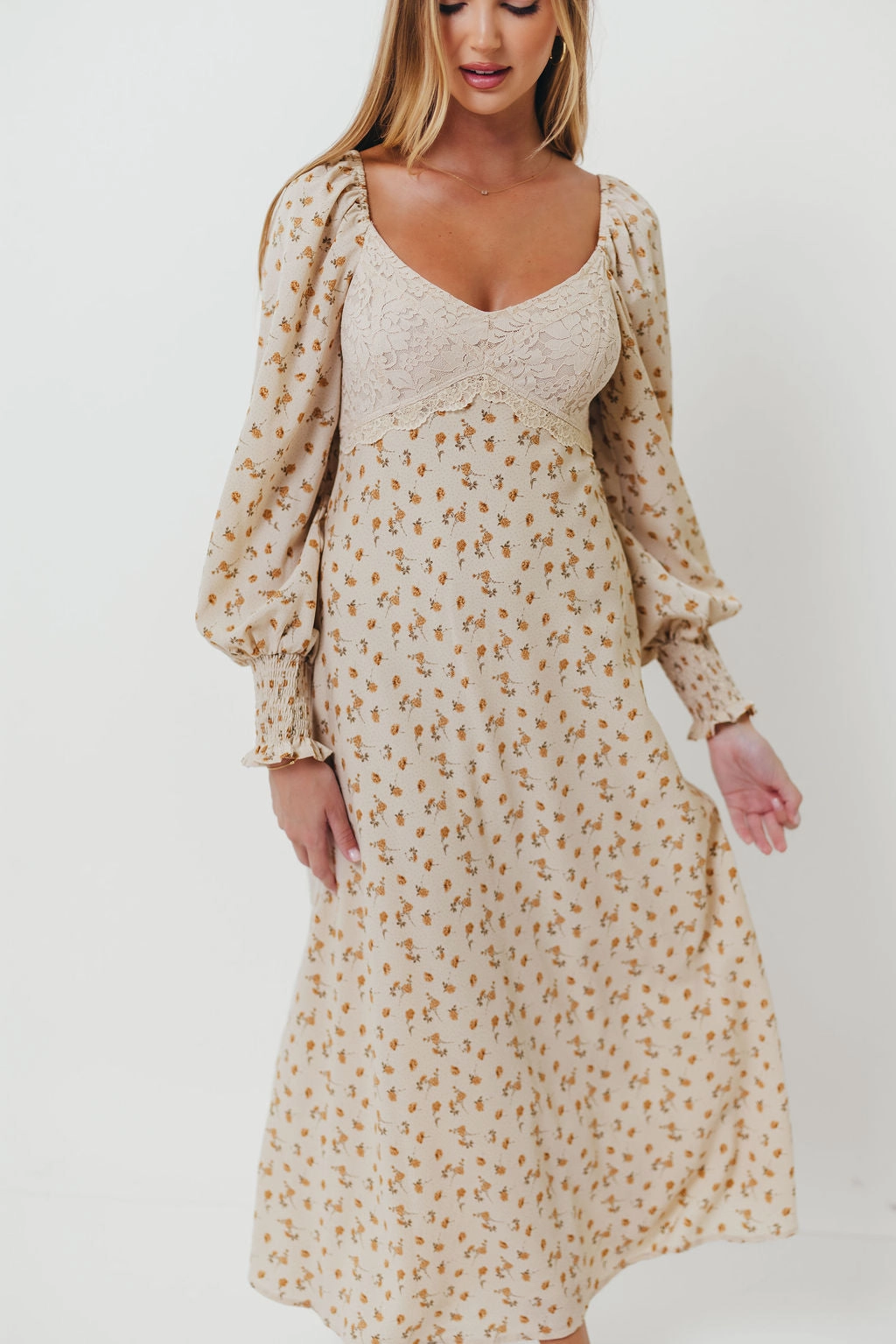 Removable-Straps Button-front Annette Lace Panel Maxi Dress in Vintage Cream