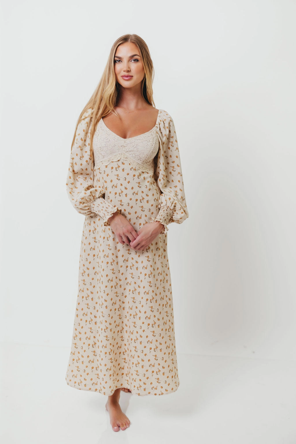 All Occasion All-day Comfort Annette Lace Panel Maxi Dress in Vintage Cream