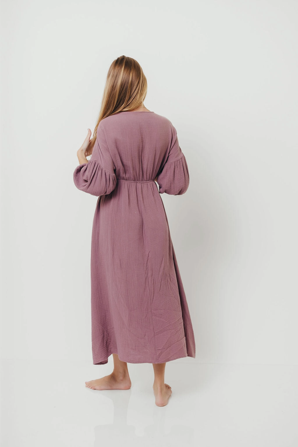 Hunter 100% Cotton Gauze Midi Dress in Smoky Plum - Bump Friendly *9/22 PRE-ORDER* Casual Silhouette City Layer