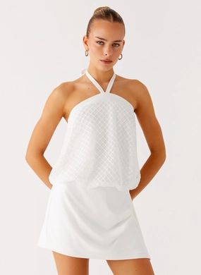 Switch Up Halter Mini Dress - Ivory Elegant Layer