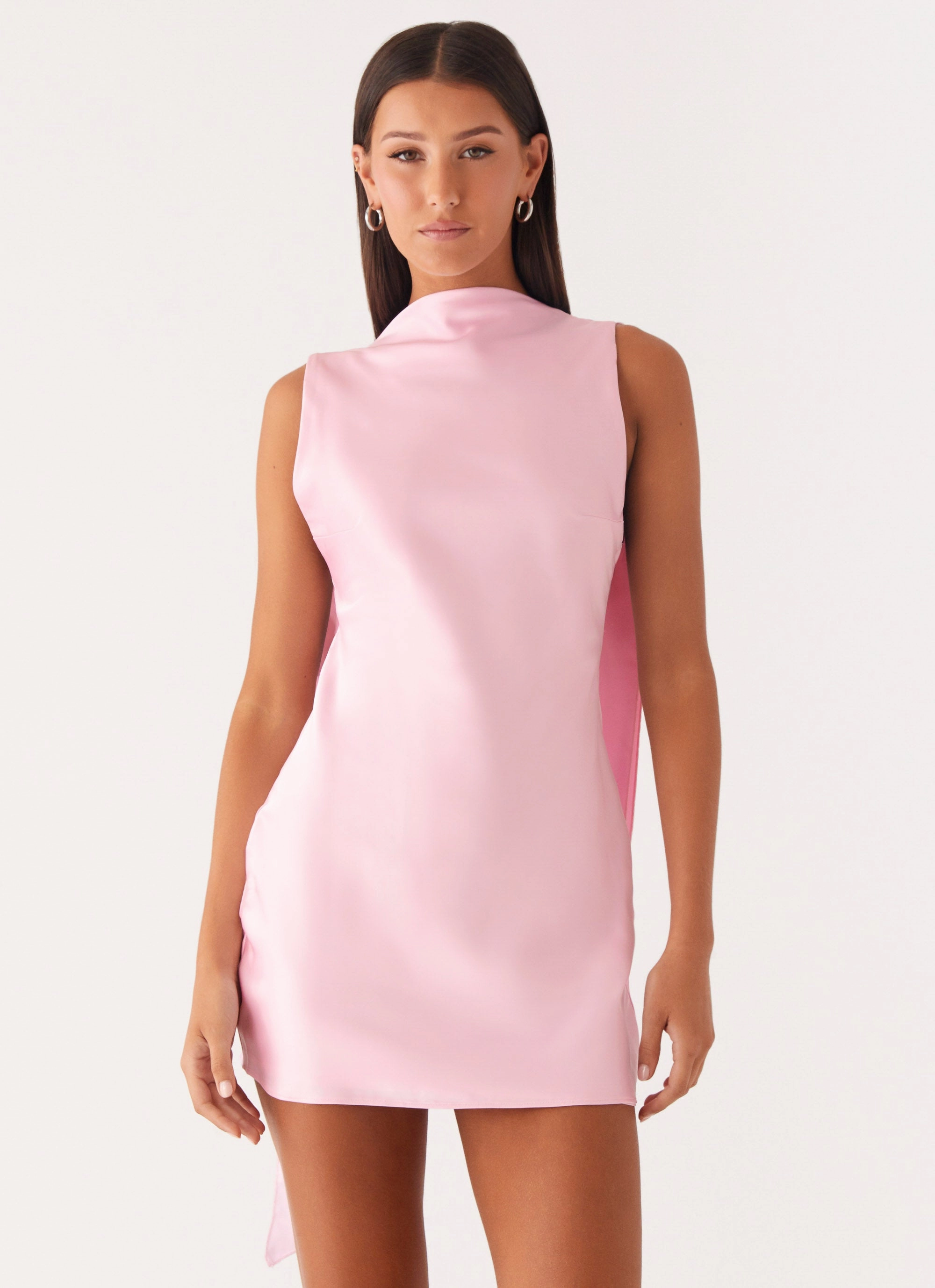 velvet feel Cerina High Neck Mini Dress - Pink