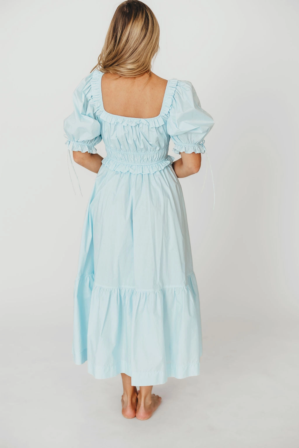 Cozy Style Crissy 100% Cotton Ruched Midi Dress in Baby Blue - Bump Friendly