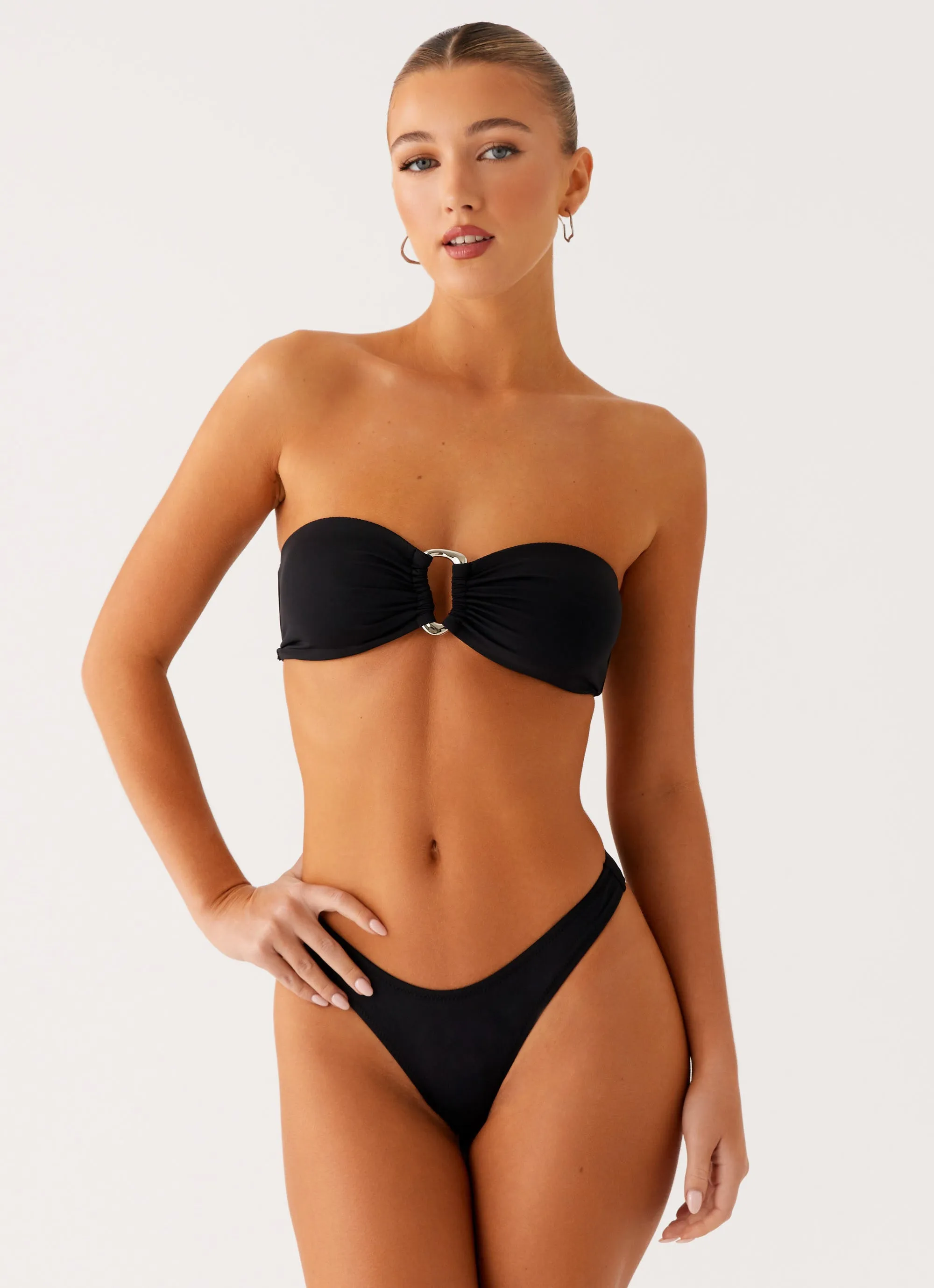Cuba Strapless Bikini Top - Black Smooth-Finish Ergonomic Contour Design