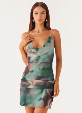 Runway-Ready Cyna Cowl Mini Dress - Sea Splash
