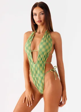 Dandara Cut Out Swimsuit - Jungle Check Travel Ready UV Resistant Coating