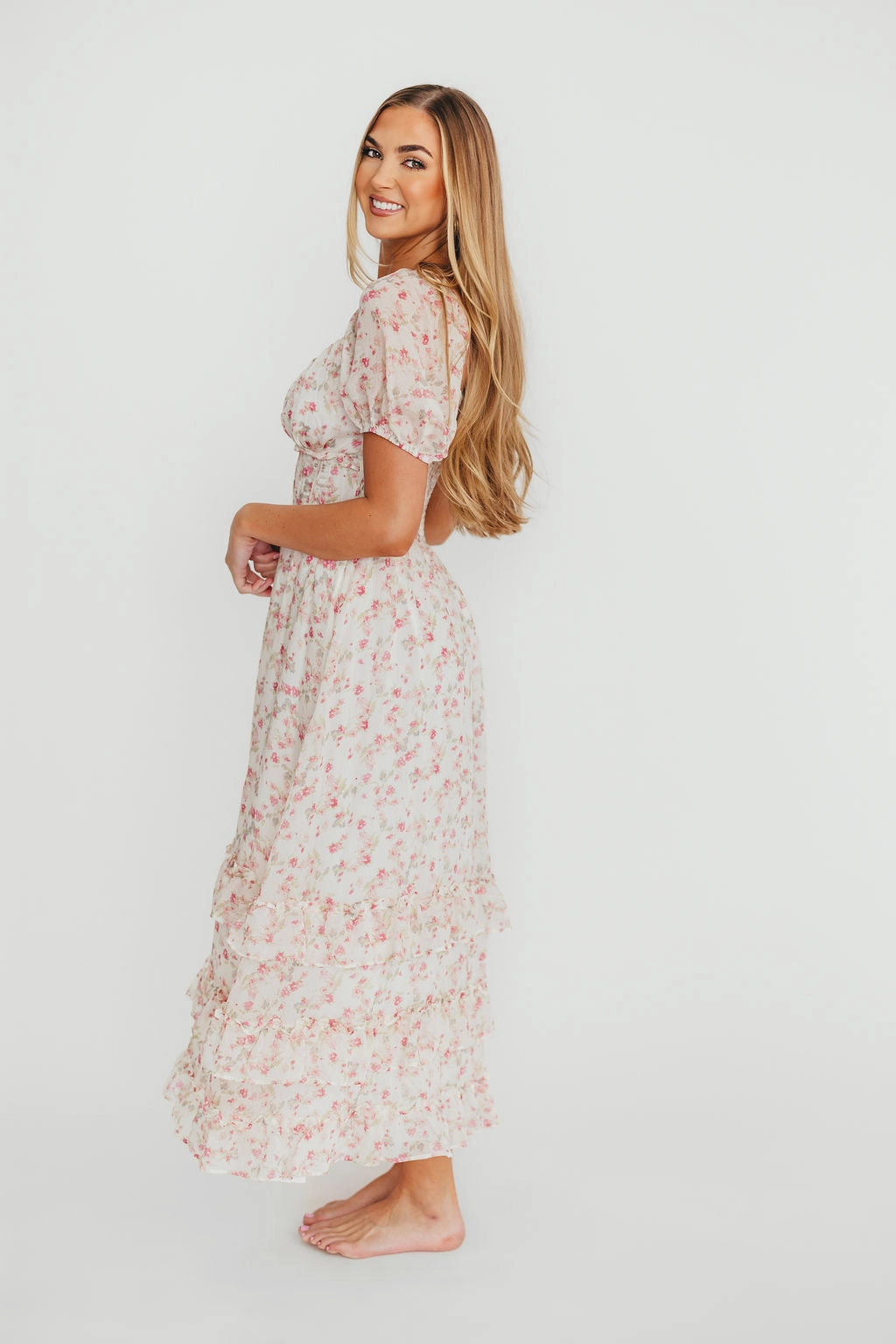 Danielle Corset Maxi Dress in White/Pink Floral *Final-Sale* Easy Lovely