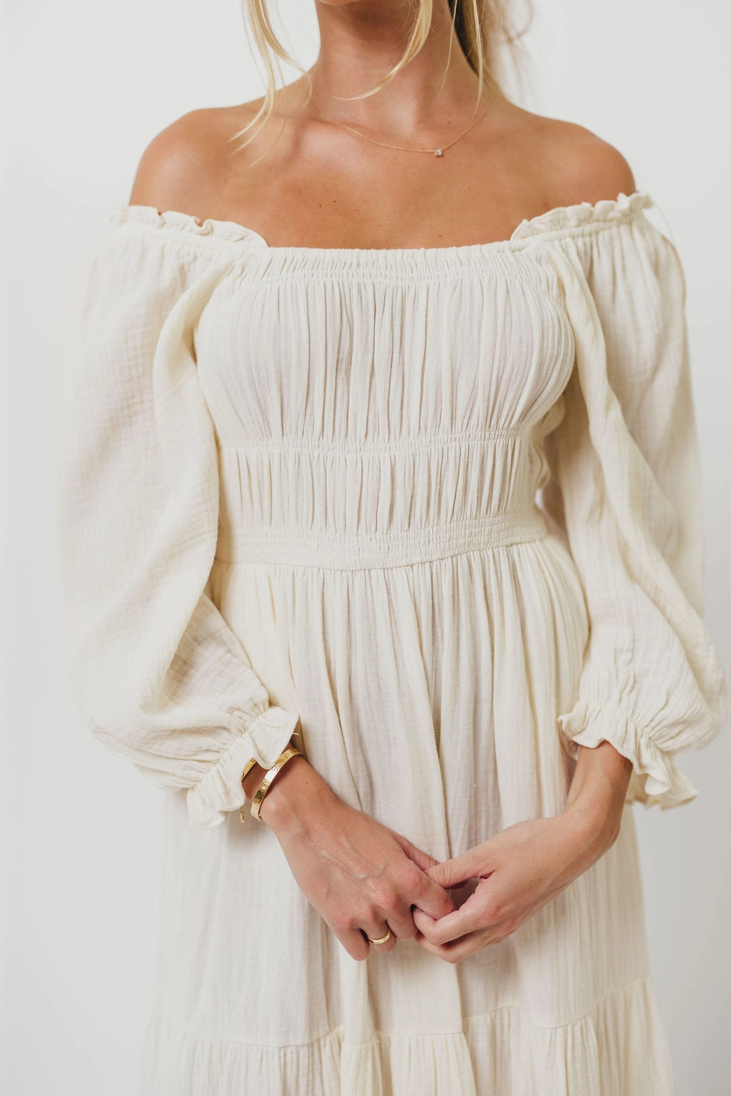 Dawn 100% Cotton Gauze Midi Dress in Soy Free Step Soft Cut