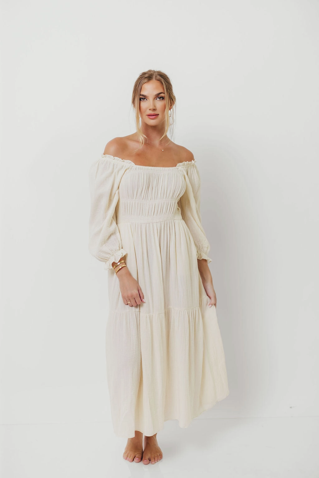 Trend Glow Dawn 100% Cotton Gauze Midi Dress in Soy