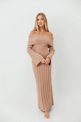 Evella Maxi Dress in Stone - Bump Friendly Move Free
