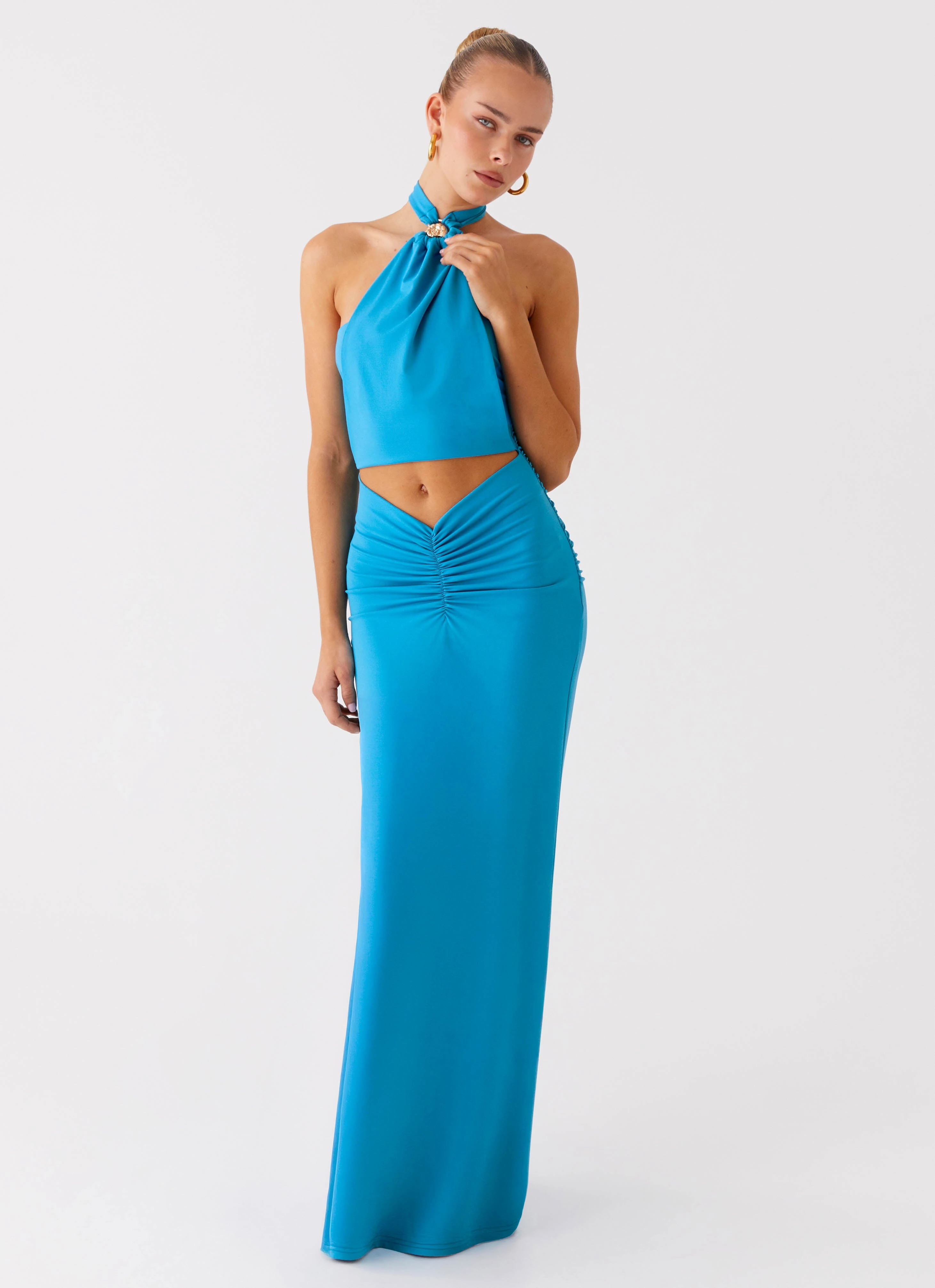 Chiquita Halter Maxi Dress - Turquoise Blue Easy Vibe