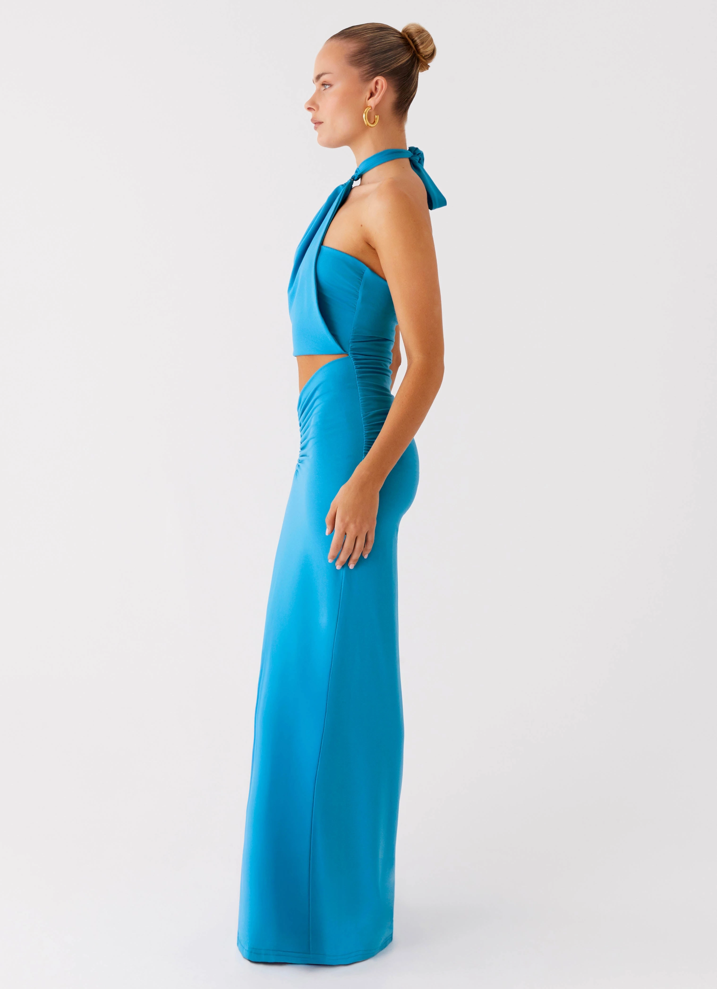 Chiquita Halter Maxi Dress - Turquoise Blue Sophisticated Style Fit Focused
