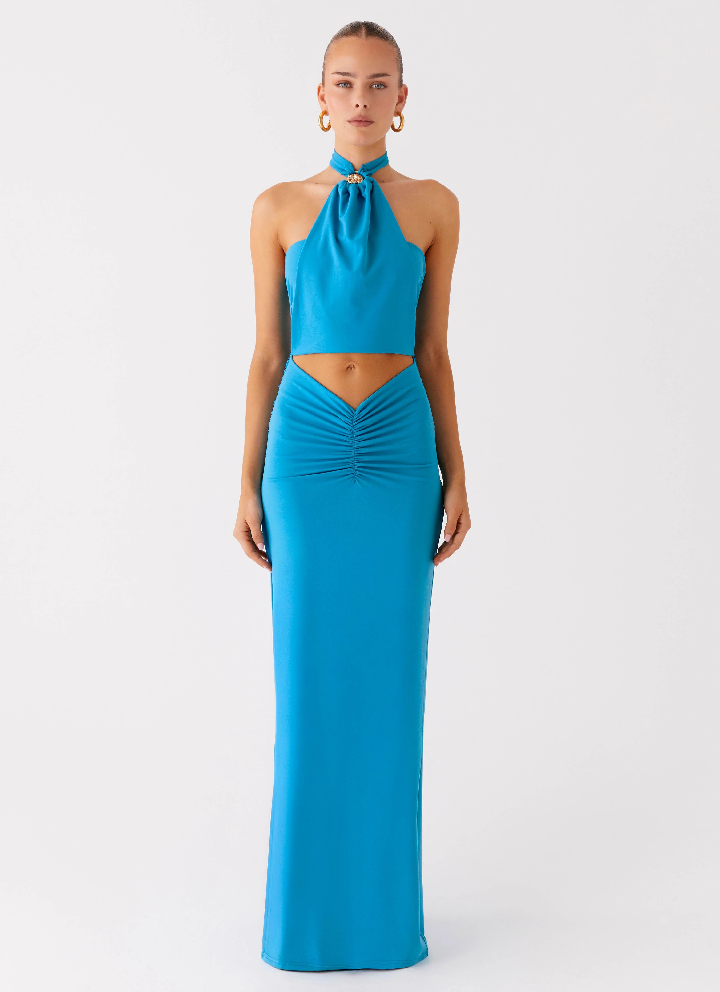 Chiquita Halter Maxi Dress - Turquoise Blue Lightweight warm-weather dress