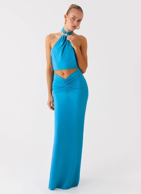 Chiquita Halter Maxi Dress - Turquoise Blue Easy Vibe