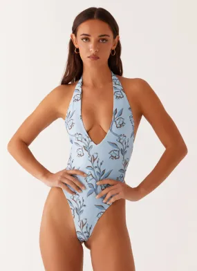 Ergonomic Design Sporty-Look Delia One Piece Swimsuit - Blue Floral Print