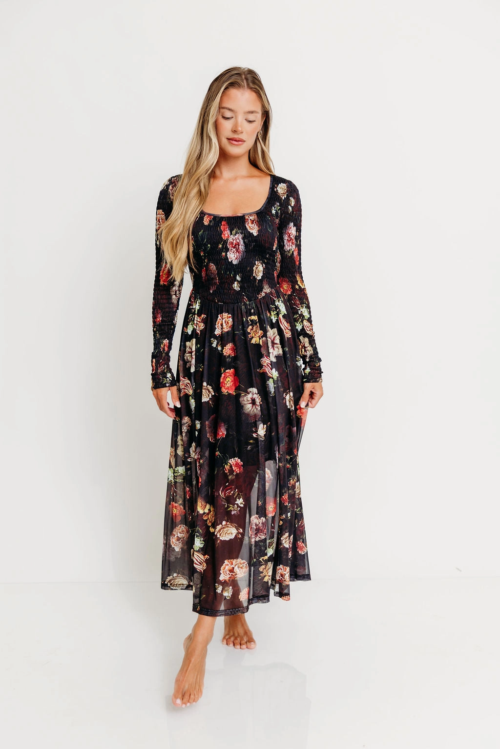 Harriet Maxi Dress in Black Shine Dressy
