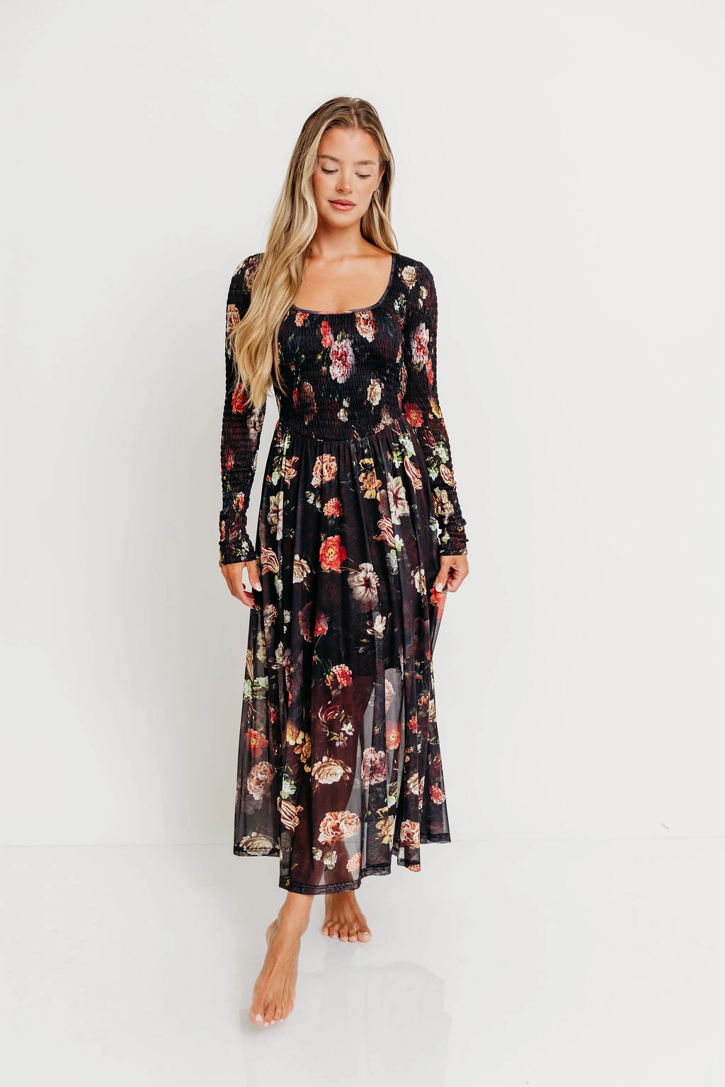 Versatile Layering Mixed Fabric Harriet Maxi Dress in Black