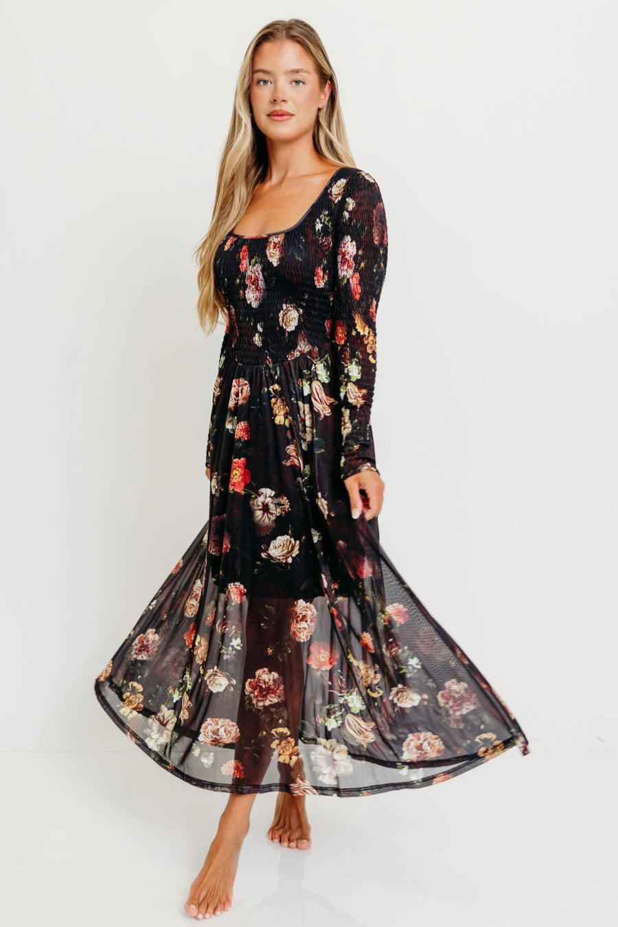 Mixed Fabric Harriet Maxi Dress in Black