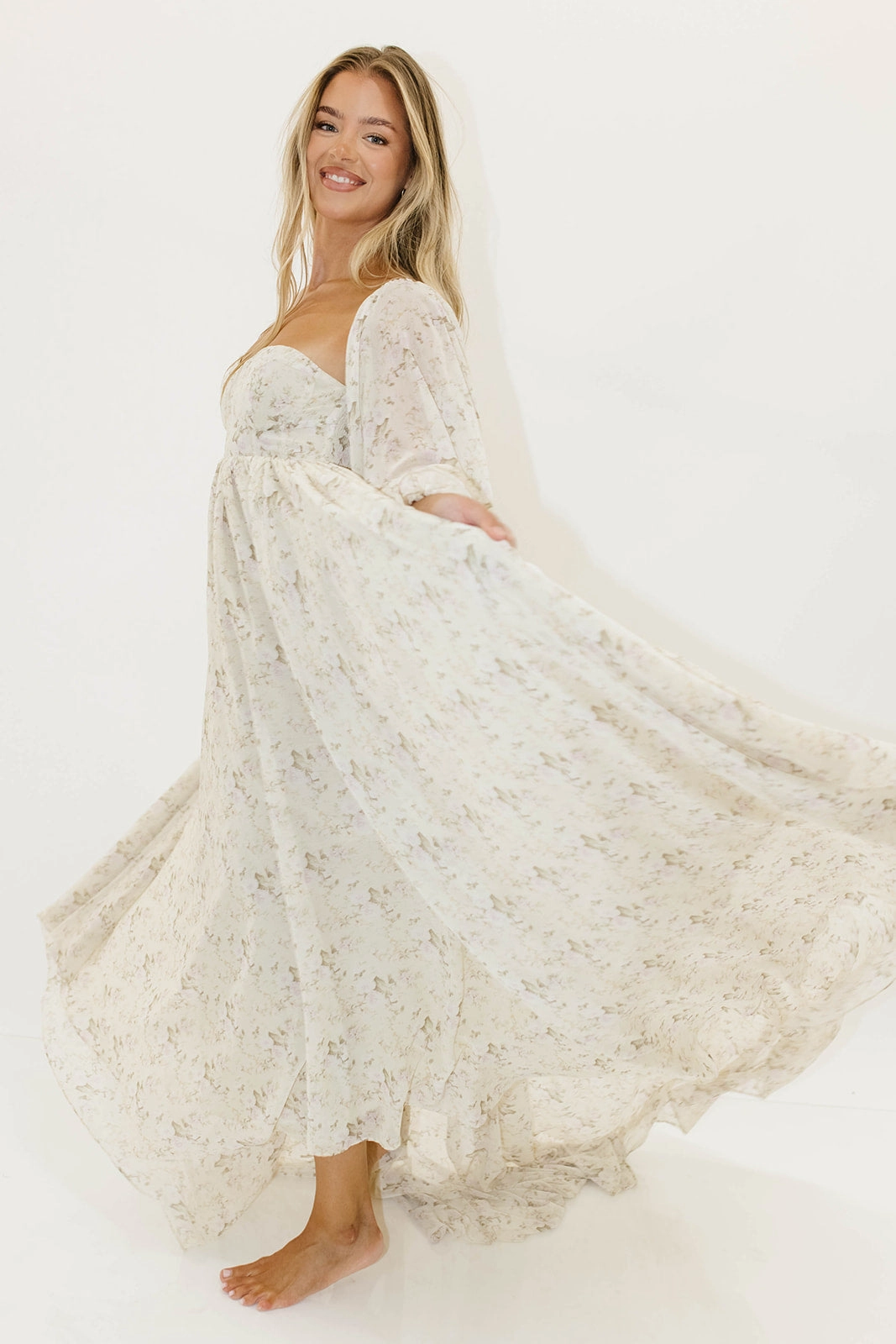 Natural Drape Crisp Texture Delilah Maxi Dress with Train in Blush - Bump Friendly