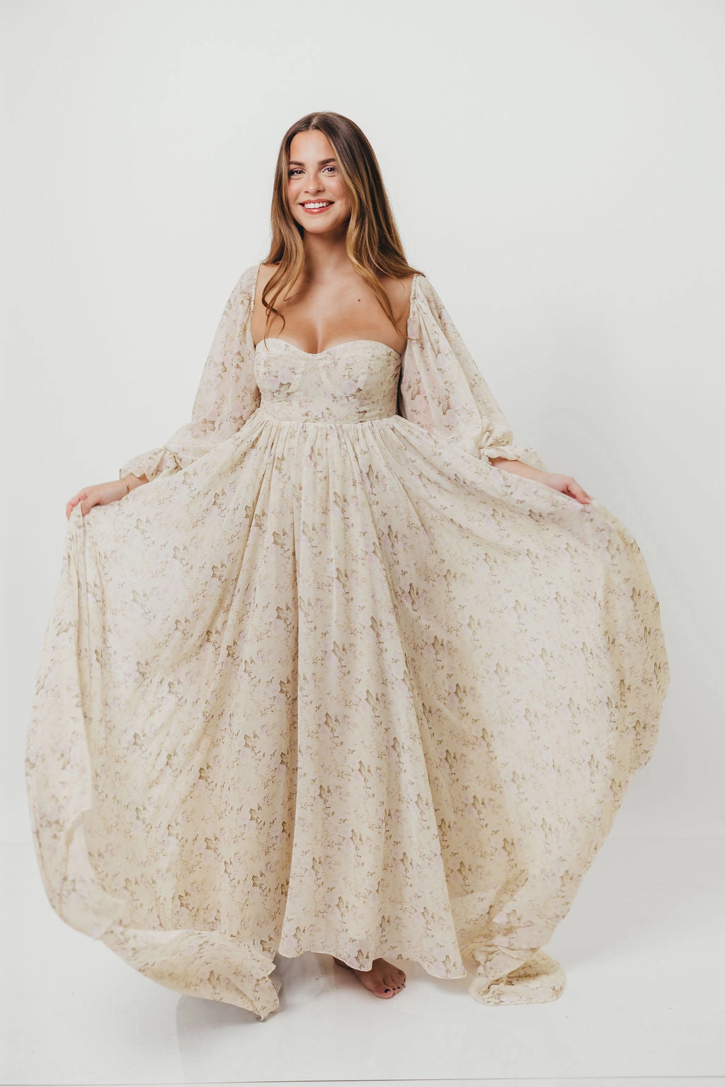 Charming Comfort Airy Drape Delilah Maxi Dress with Train in Blush - Bump Friendly