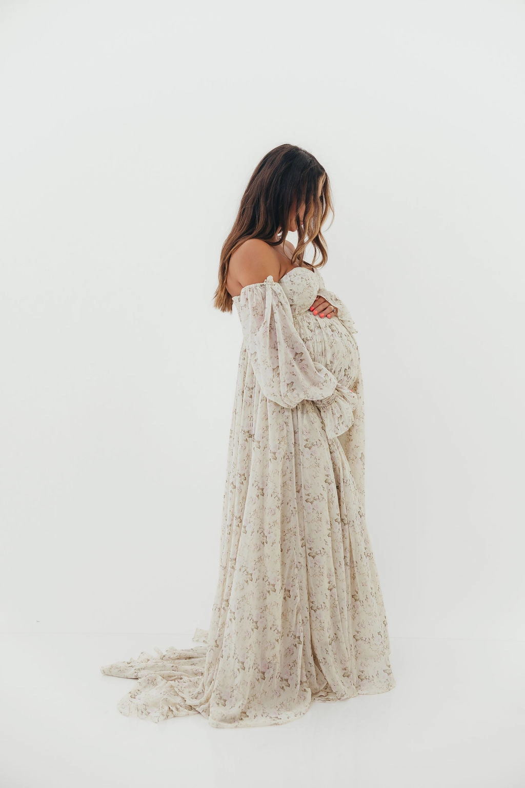 Fresh Look Delilah Maxi Dress with Train in Blush - Bump Friendly