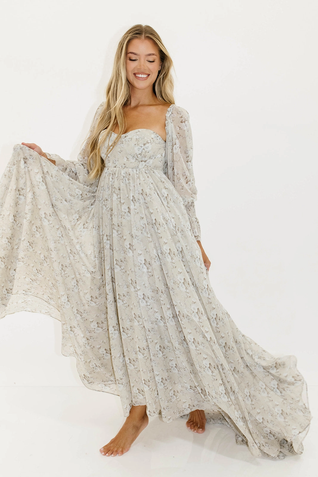 Delilah Maxi Dress with Train in Grey/Blue - Bump Friendly City Layers