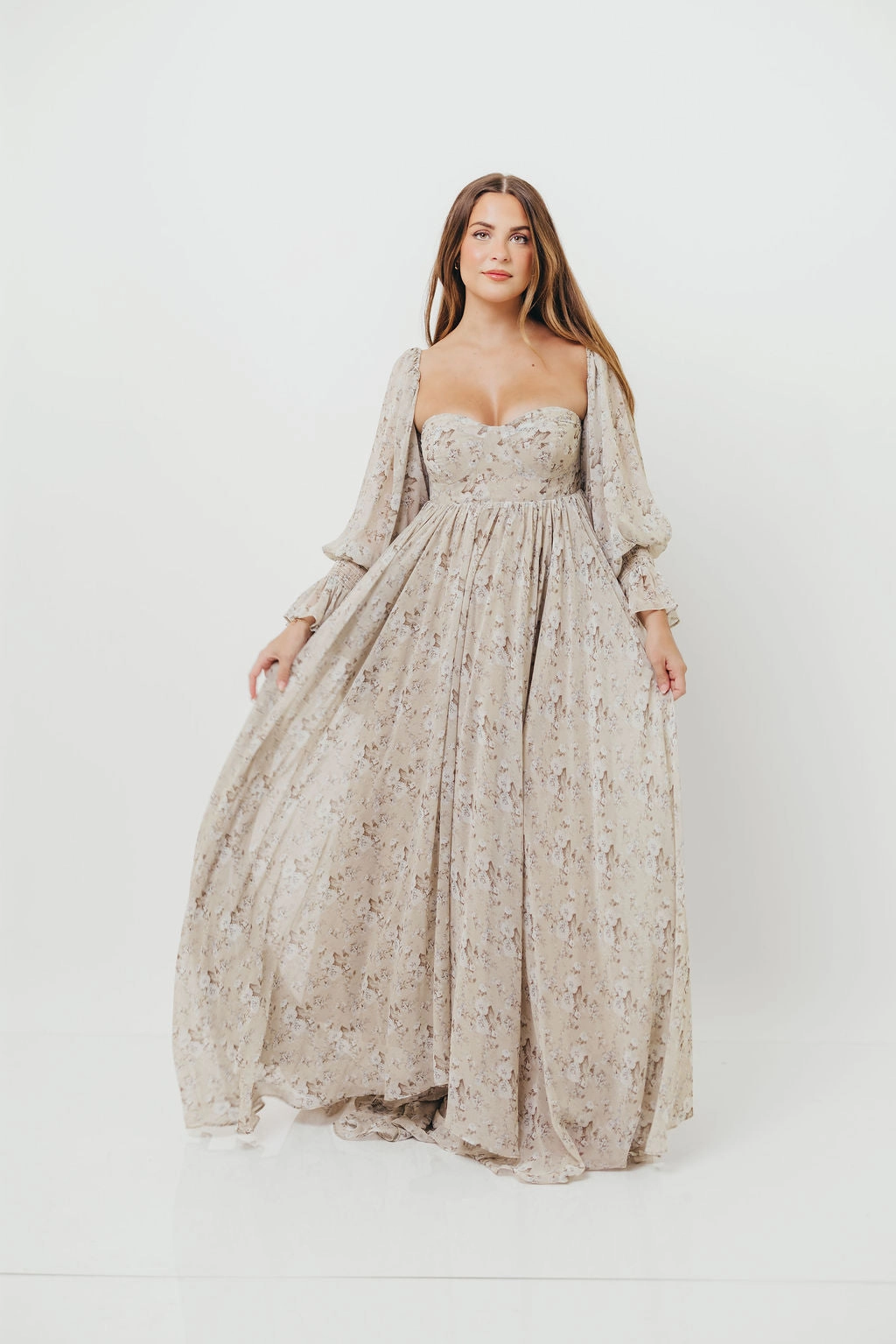 Spring Ready Delilah Maxi Dress with Train in Grey/Blue - Bump Friendly
