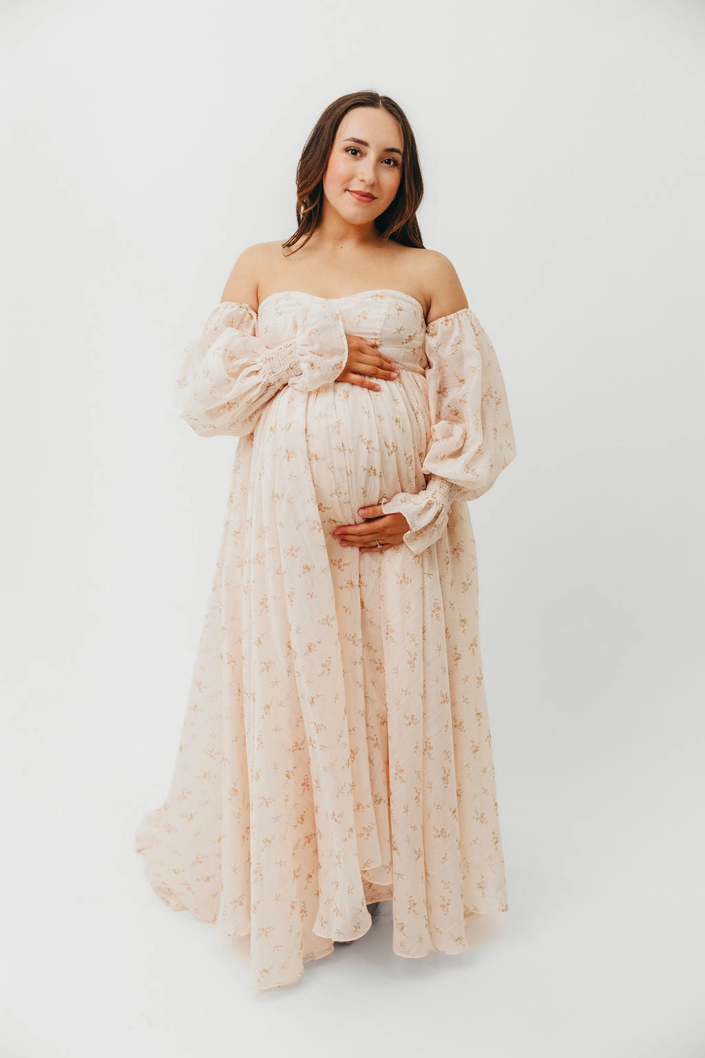 Delilah Maxi Dress with Train in Peach - Bump Friendly (XS-3XL) Soft Shape