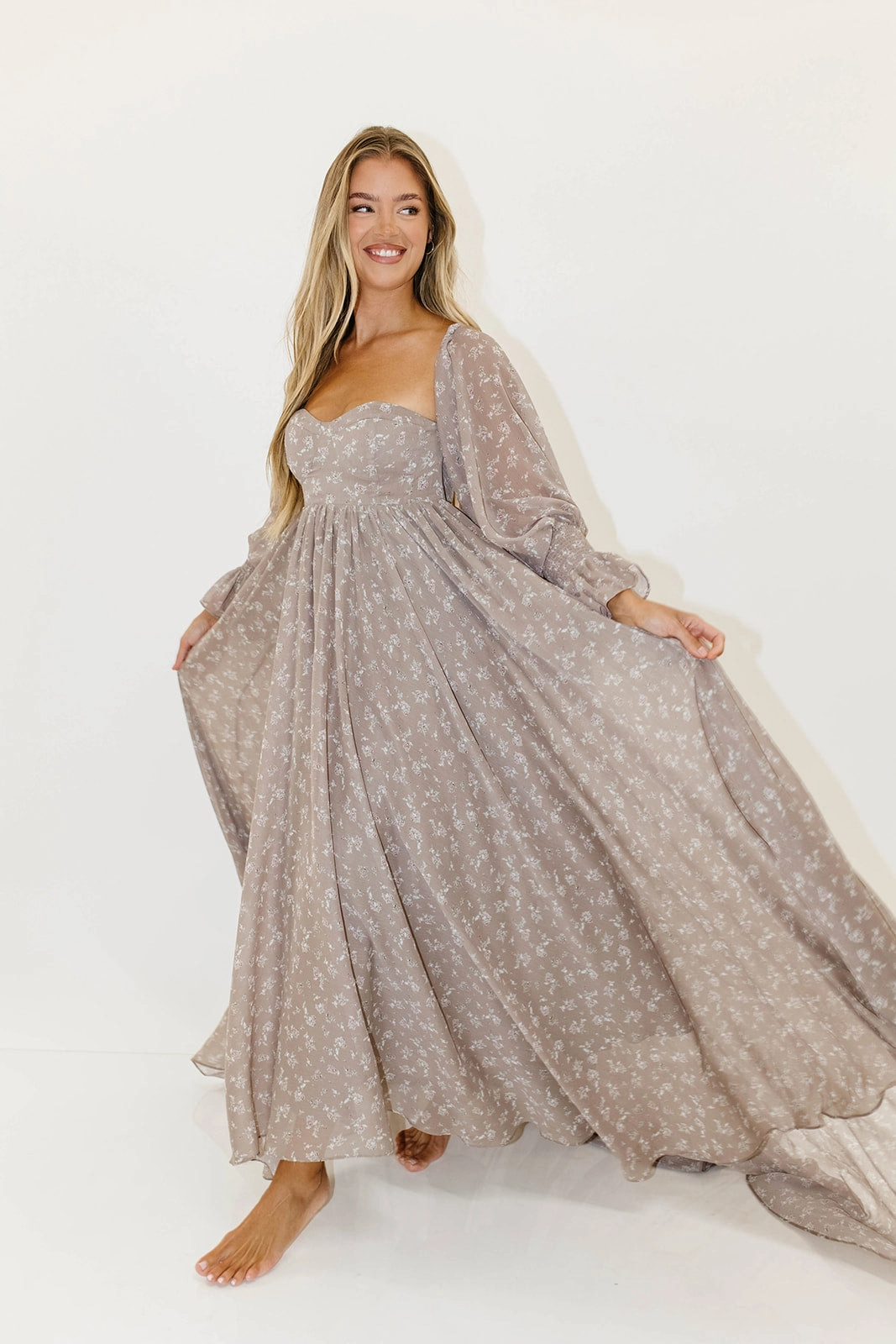 Delilah Maxi Dress with Train in Taupe - Bump Friendly - Sold Out Sizes Restocking in Nov Party outfit City Rhythm